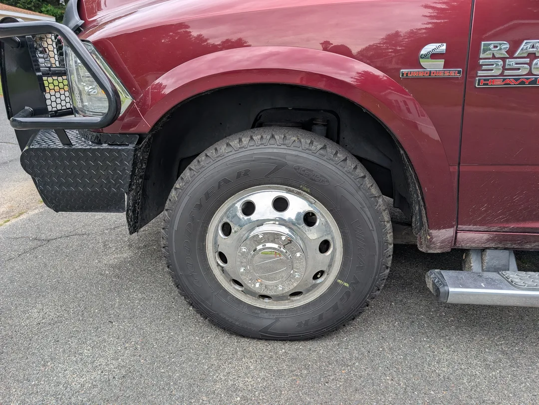 A truck tire with a hubcap